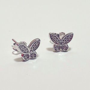 Butterfly Sterling Silver Studs with CZ Pave